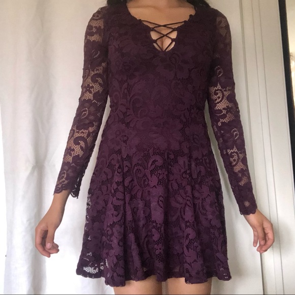 Plum Lace Long Sleeve Dress - Picture 2 of 3